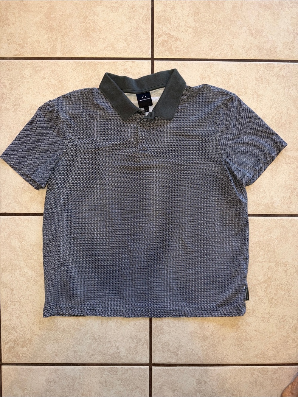 A/X Armani Exchange Men's Textured Polo in Dark Gray with Black Collar
